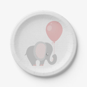 Assiettes En Carton Bel éléphant rose de bébé