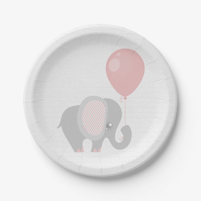 Assiettes En Carton Bel éléphant rose de bébé (Devant)