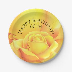 Assiettes En Carton Bel joyeux anniversaire de rose jaune