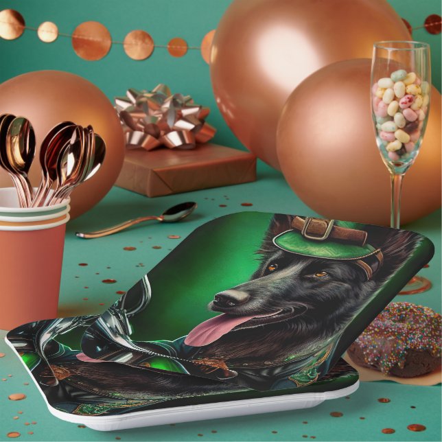 Assiettes En Carton Belgian Shepherd conduite vélo St. Patrick's Day (Multi)