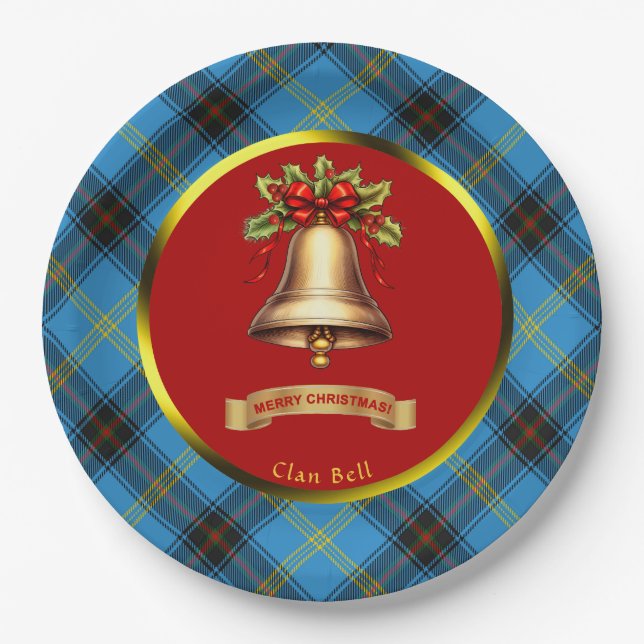 Assiettes En Carton Bell Tartan Noël personnalisé (Devant)