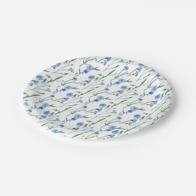 Assiettes En Carton Belle aquarelle cornfleurs (Angle)