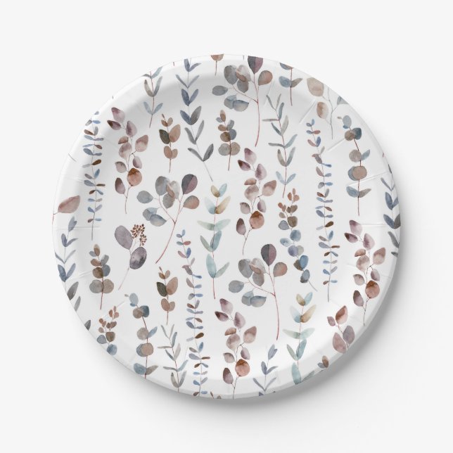 Assiettes En Carton Belle aquarelle Eucalyptus Feuilles (Devant)