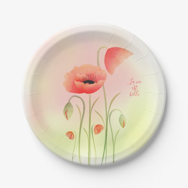Assiettes En Carton Belle aquarelle Fleur de Pavot (Devant)