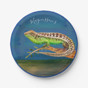 Assiettes En Carton Belle aquarelle lézard noeud bleu vert coutume