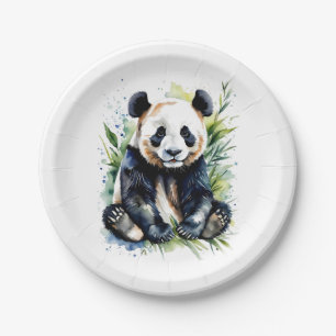 Assiettes En Carton Belle aquarelle Panda Bear