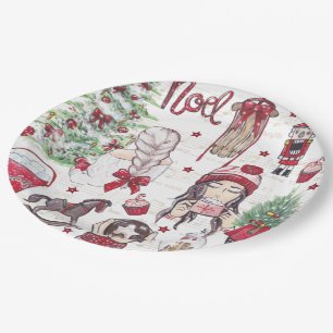 Assiettes En Carton Belle aquarelle rouge de Noël