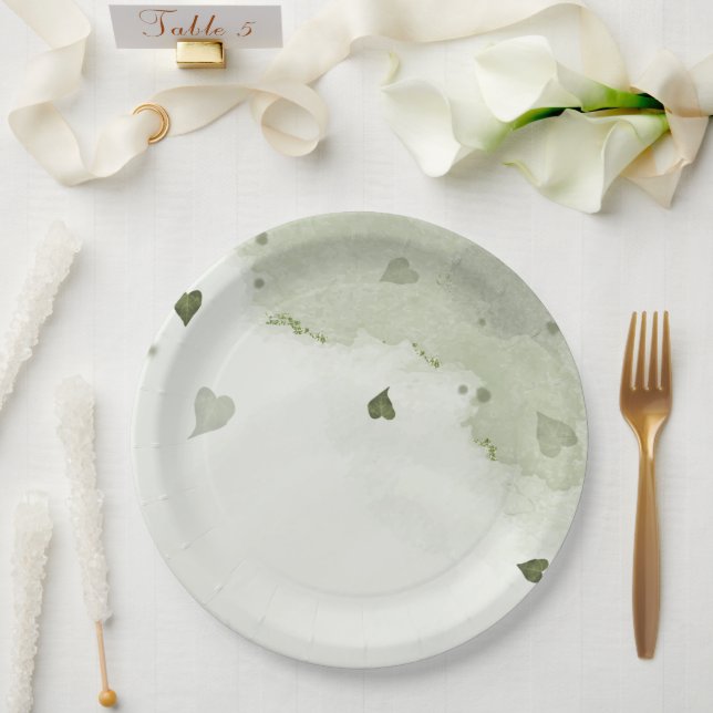 Assiettes En Carton belle aquarelle verte (Mariage)