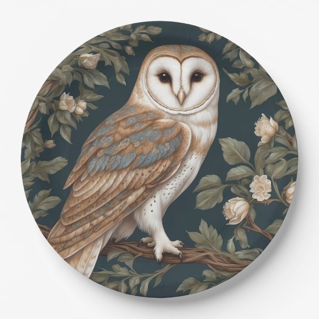 Assiettes En Carton Belle Barne Owl William Morris Inspiré (Devant)