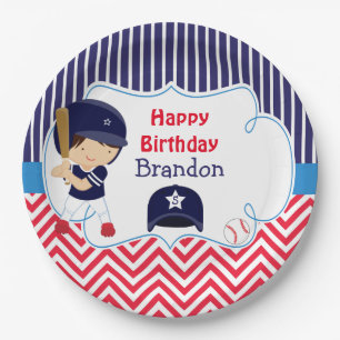 Assiettes En Carton Belle Baseball Dark Hair Boy Fête d'anniversaire