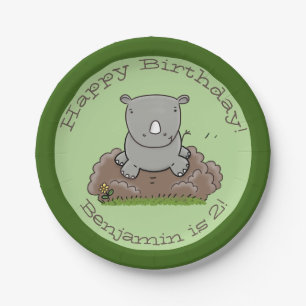 Assiettes En Carton Belle bébé rhino personnalisées dessin animé anniv
