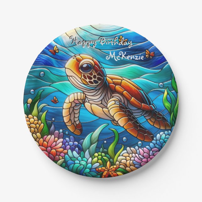 Assiettes En Carton Belle Bébé Tortue de mer Natation (Devant)