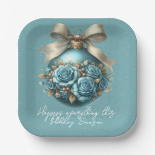 Assiettes En Carton Belle Cascade de Noël Turquoise Roses