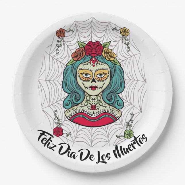 Assiettes En Carton Belle Catrina Feliz Día de Muertos (Devant)