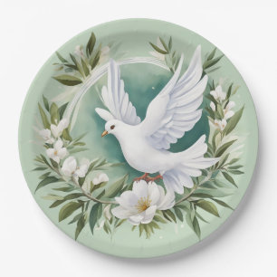 Assiettes En Carton Belle colombe blanche