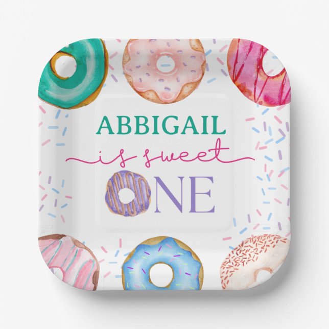 Assiettes En Carton Belle Donut Anniversaire Fête 1er anniversaire (Recto)