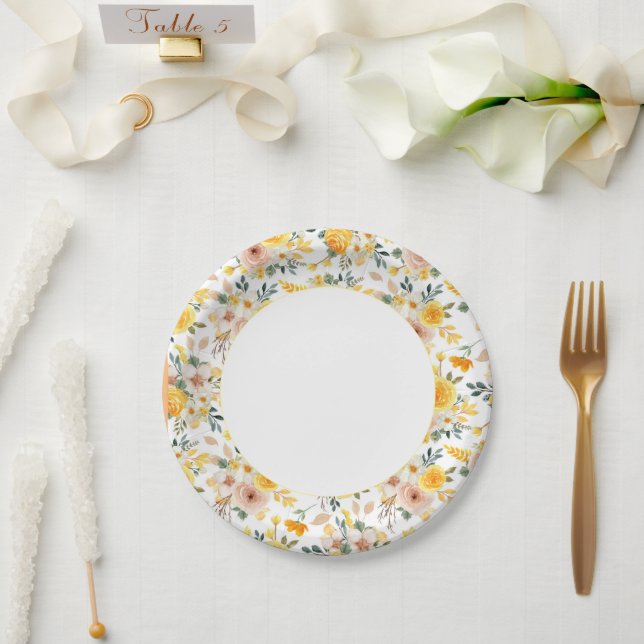 Assiettes En Carton Belle élégante Yellow Sunshine floral (Mariage)