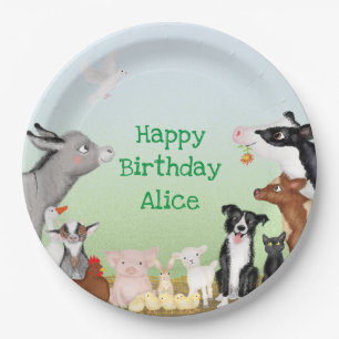 Assiettes En Carton Belle ferme animaux fête d'anniversaire plaque ron