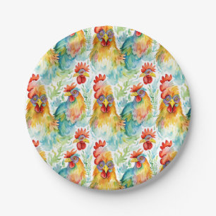 Assiettes En Carton Belle ferme d'aquarelle poulets Anniversaire