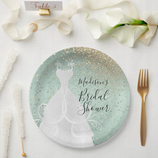 Assiettes En Carton Belle Fête des mariées - Mint Green (Mariage)