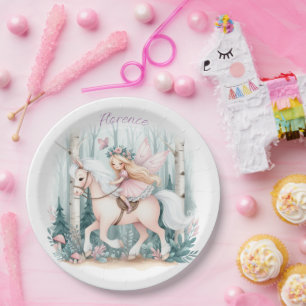 Assiettes En Carton Belle fille de fée à cheval dans une forêt enchant