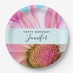 Assiettes En Carton Belle Fleur rose Gros plan Photo Anniversaire