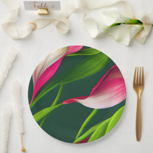 Assiettes En Carton Belle Flore Gras Rose & Vert Calla Lilly