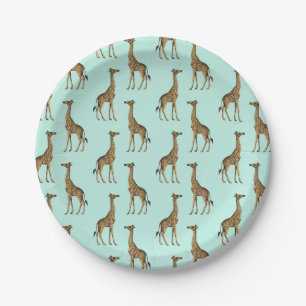 Assiettes En Carton Belle Giraffe Imprimé Mint et Or