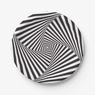 Assiettes En Carton Belle illusion optique en spirale blanche noire