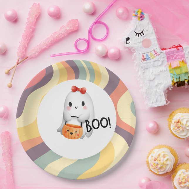 Assiettes En Carton Belle illustration Happy Halloween Boo (Fête)