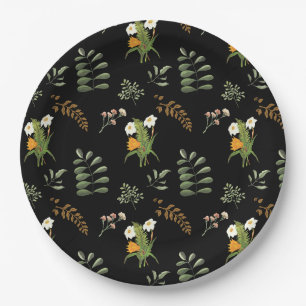 Assiettes En Carton Belle impression botanique de mode foncé
