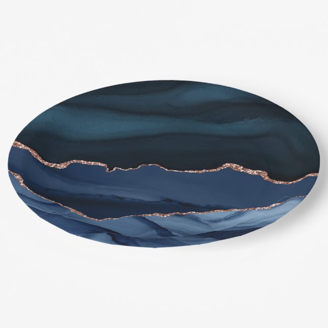 Assiettes En Carton Belle motif d'agate bleu post-quarantaine (Angle)