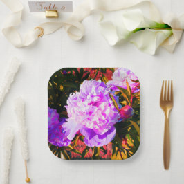 Assiettes En Carton Belle Peonies roses rond