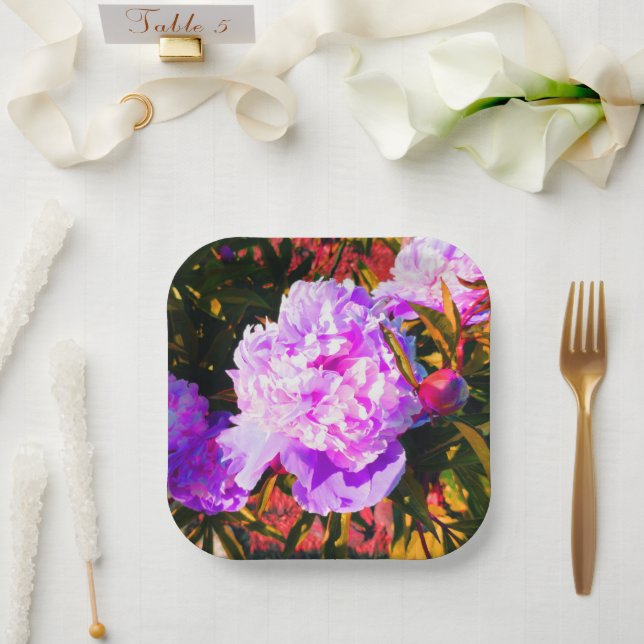 Assiettes En Carton Belle Peonies roses rond (Mariage)