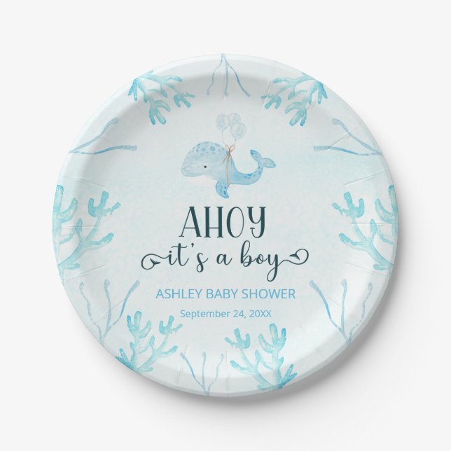 Assiettes En Carton Belle petite baleine baby shower Plaque de papier (Devant)