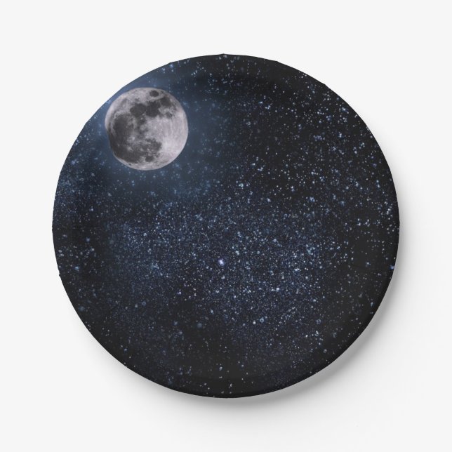 Assiettes En Carton Belle, Pleine Lune et Étoiles, Personnalisé (Devant)