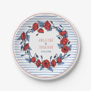 Assiettes En Carton Belle Serre de Pavot Floral & Stripes Mariage