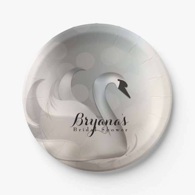 Assiettes En Carton Belle Swan Silver Chic Elegant Party (Devant)