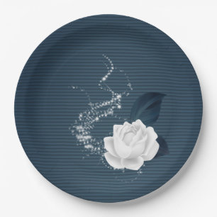 Assiettes En Carton Belles fleurs blanches et feuilles de marine