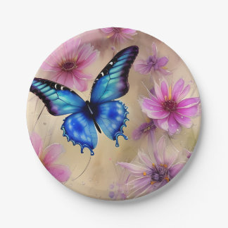 Assiettes En Carton Belles fleurs et papillon