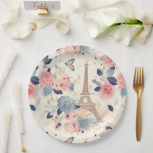 Assiettes En Carton Belles Fleurs et Tour Eiffel Paris
