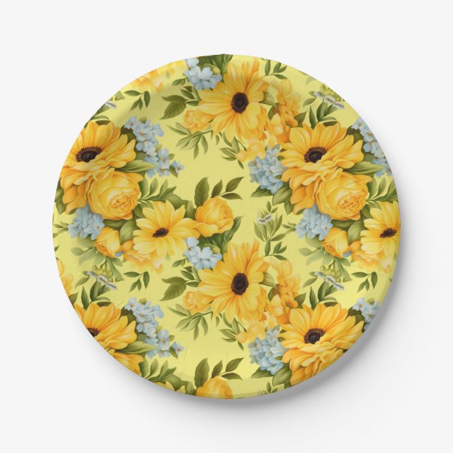Assiettes En Carton Belles fleurs jaunes (Devant)