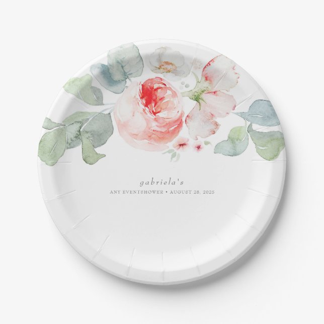 Assiettes En Carton Belles fleurs roses élégantes délicates (Devant)