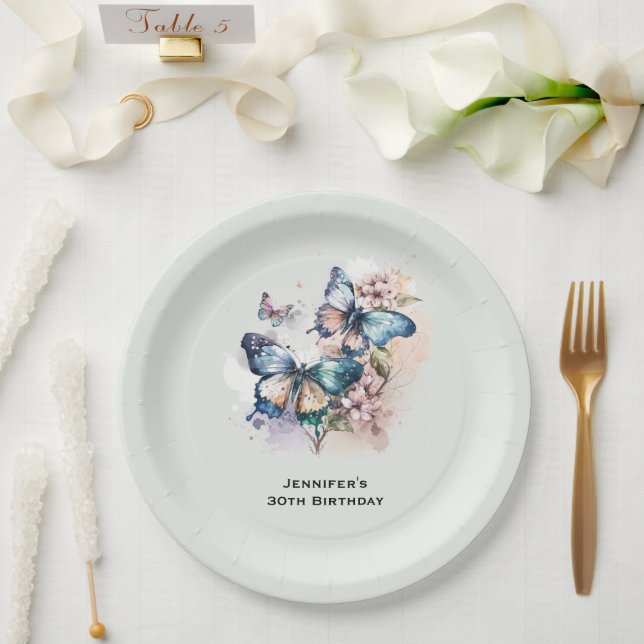 Assiettes En Carton Belles papillons et fleurs Anniversaire (Mariage)
