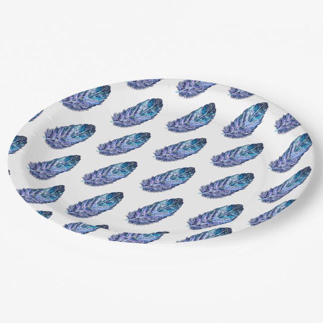 Assiettes En Carton belles plumes Plaques en papier - personnalisables (Angle)