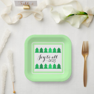 Assiettes En Carton Belles rangées d'arbres de Noël verts Joie Année p