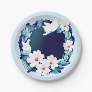Assiettes En Carton Belles tourterelles blanches