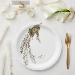 Assiettes En Carton Bénédiction simple cônes de pin Thanksgiving