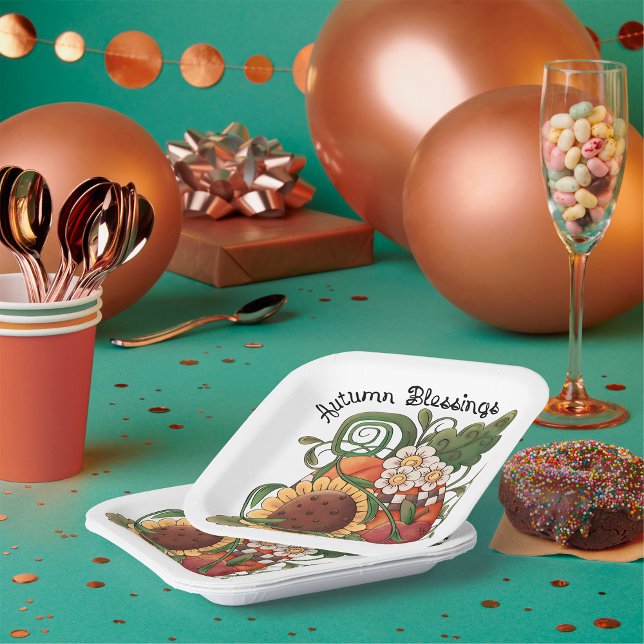 Assiettes En Carton Bénédictions d'automne récolte d'automne (Créateur téléchargé)