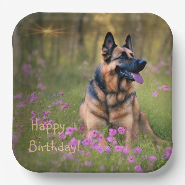 Assiettes En Carton berger allemand Anniversaire (Recto)